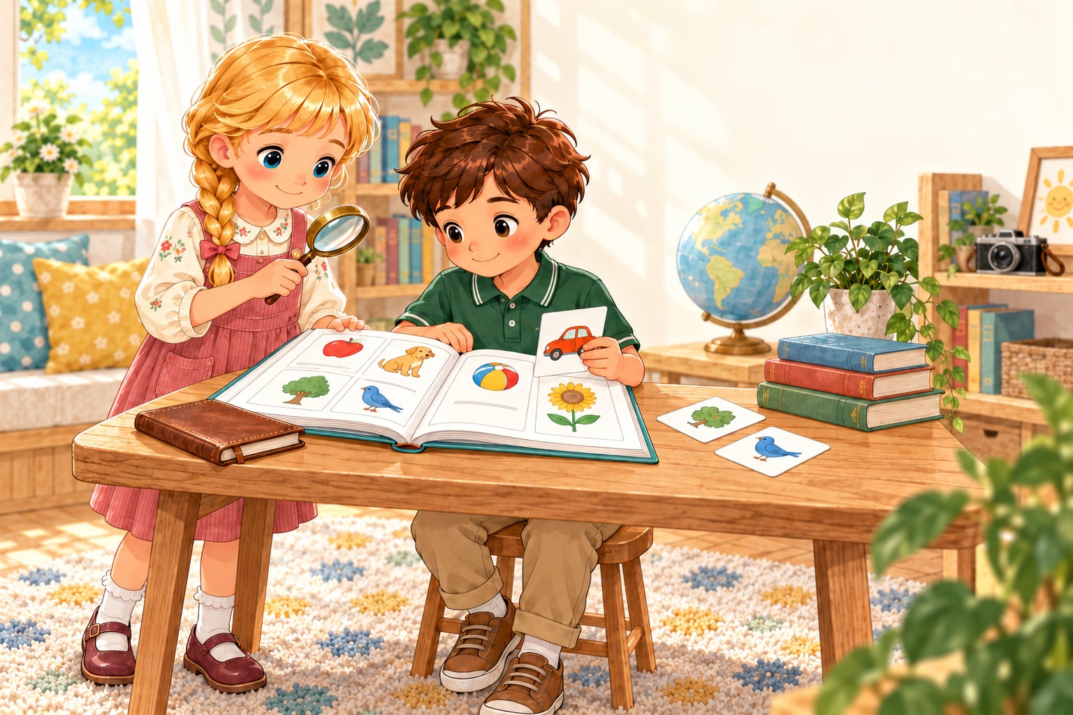 Kasia and Mati exploring picture words together in My First Dictionary